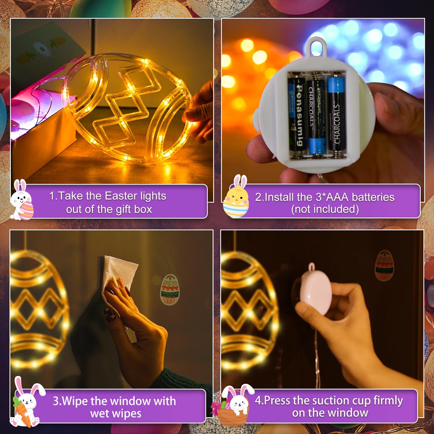 LYUBASA 3 Pack Easter Window Lights Decorations with Timer, Battery Powered Hanging Pink Yellow Blue Lighted Egg Shaped Sucker LED Lamp for 2026 Holiday Indoor Home Decor