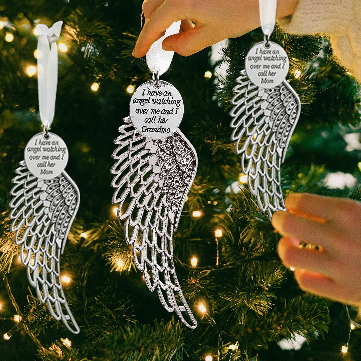 Memorial Christmas Ornament Angel Wings, Sympathy Gifts for Loss of Mom in Memory of Loved One in Heaven Keepsake Remembrance Christmas Tree Decoration