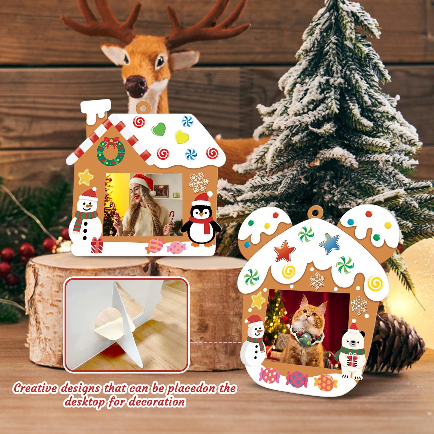 KOYILTD 32 Sets Christmas DIY Picture Frame Crafts Gingerbread Hanging Ornaments Kits for Christmas Tree Funny Christmas Picture Frame Kits Home Class Party Game Activities (Candy 1)