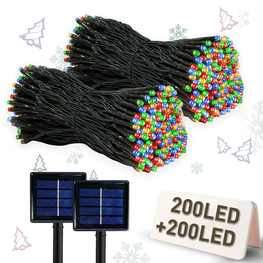 LALAPAO 2 Pack Solar Christmas String Lights, Total 400 LED 144Ft Solar String Lights, Outdoor Lighting with 8 Modes Waterproof for Xmas Tree, Garden, Patio, Party Decorations (Multi Color)