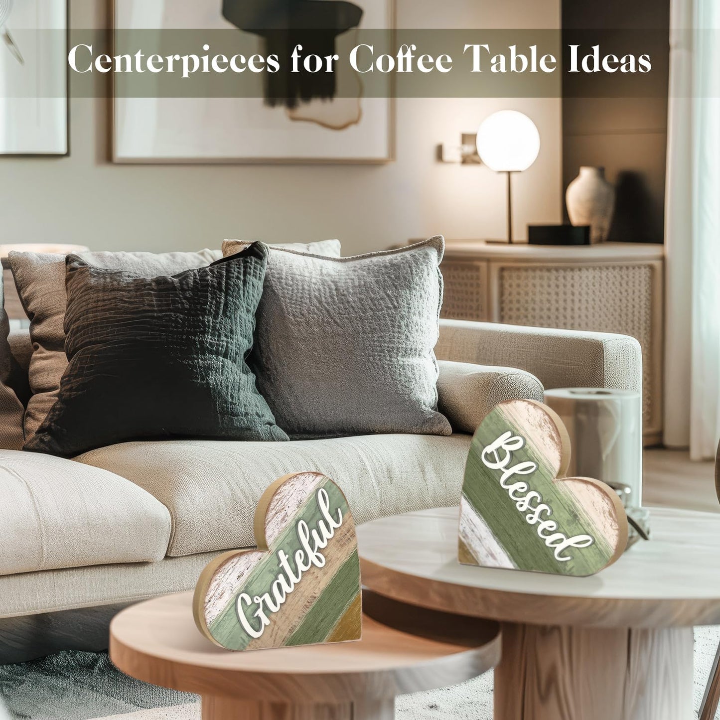 Jetec 2 Pcs Rustic Wooden Heart Table Decor, Daisy Farmhouse Home Decor, Bless This Home & Be Kind Sign for Living Room, Dining Room, Shelf & Mantel, Ideal Housewarming & Birthday Gift(Blessed Style)