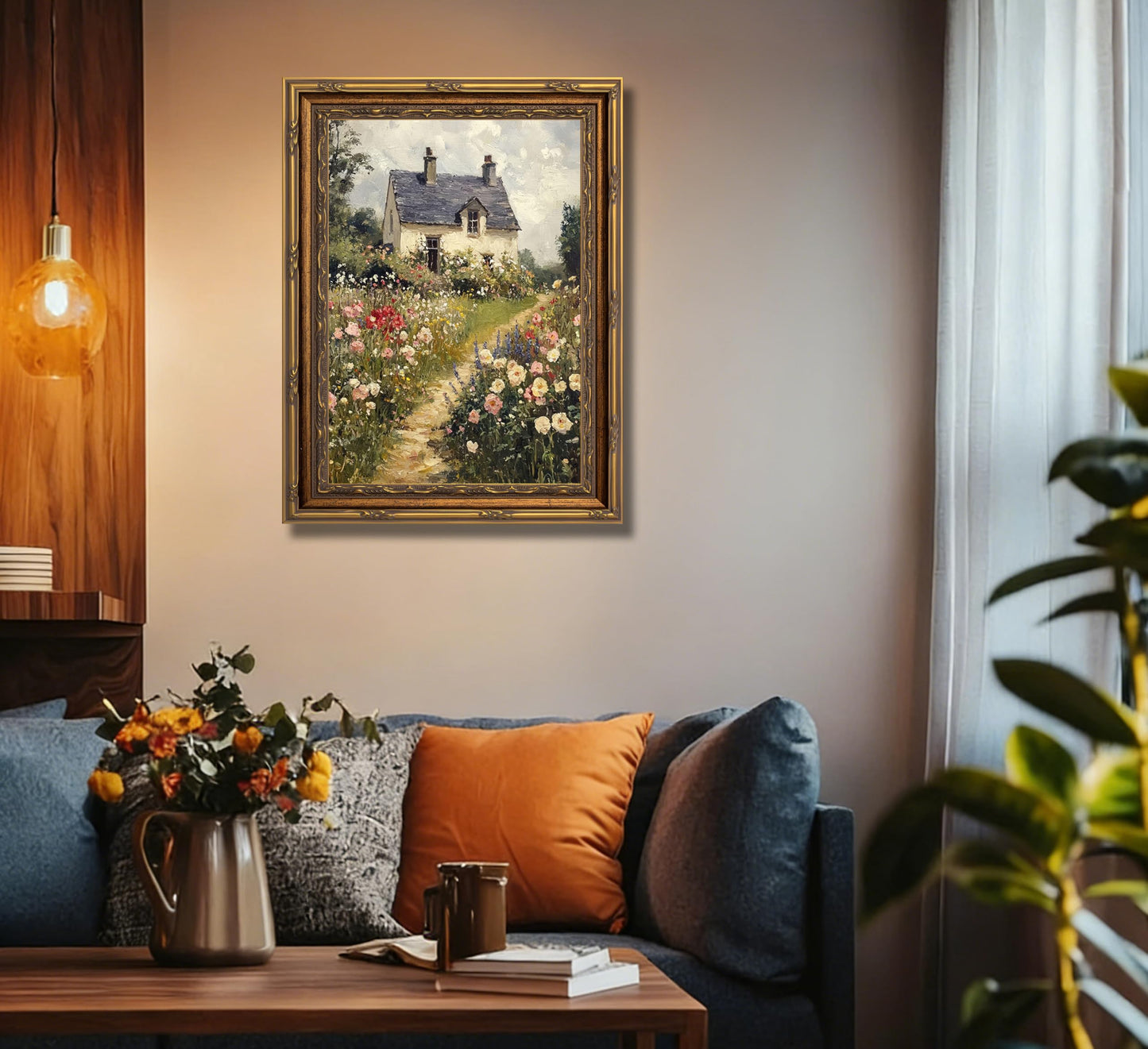 3D Textured Canvas Wall Art Vintage Carved Gold Frame Vintage Country Farmhouse Wildflower Nature Floral Relief Poster Print Artwork for Bedroom, Bathroom, Living Room Office Home Decor