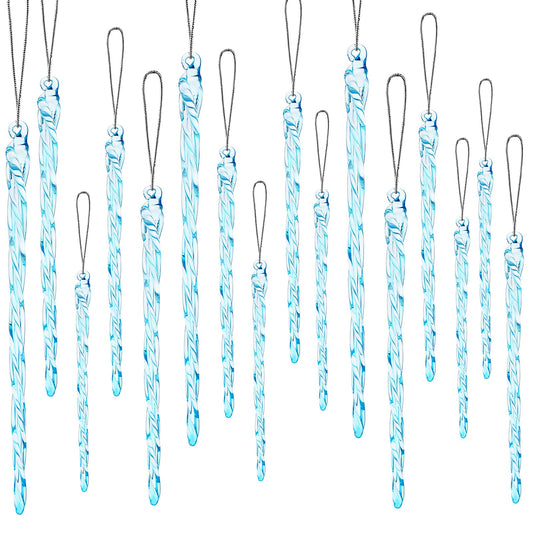 Boao Glass Icicle 3.5-7.8 Inch Twisted Glass Icicle Christmas Ornaments Hanging Decorations(Light Blue,25 Pcs)