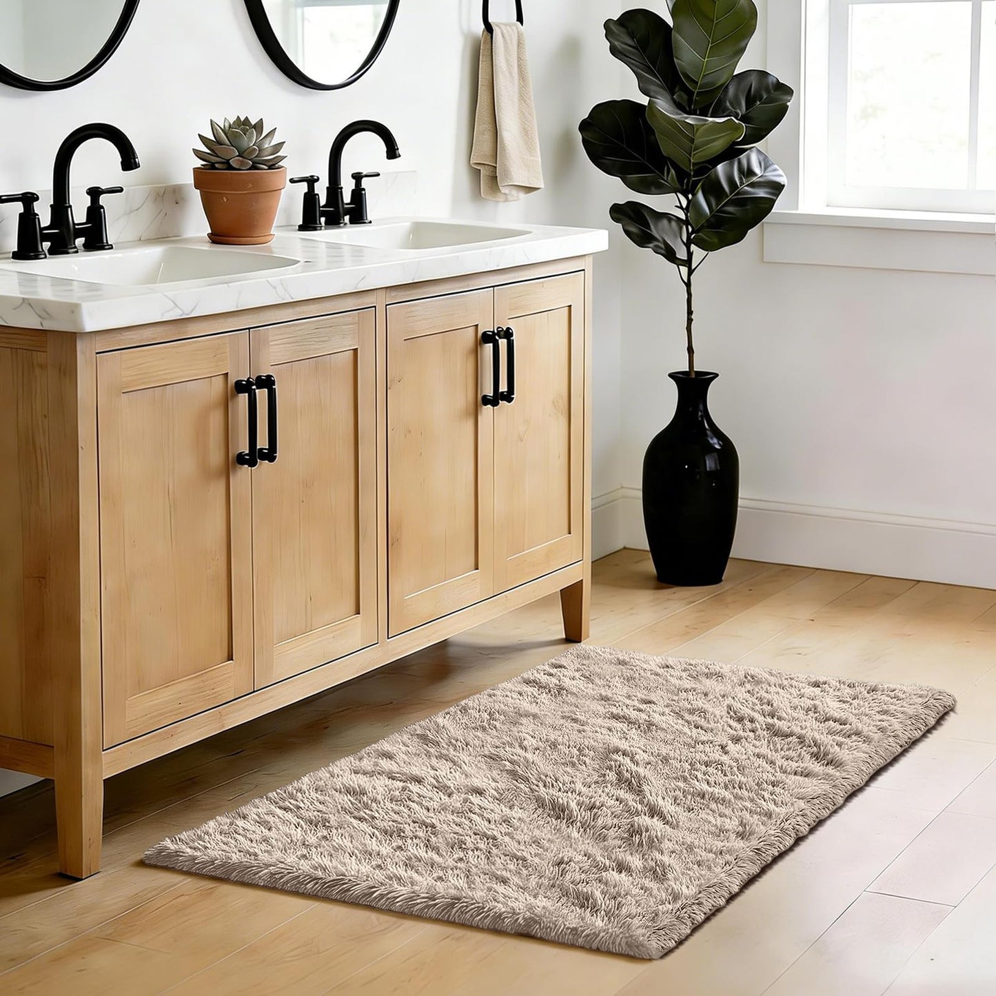 Fluffy Rug Shag Area Rug, Beige 2x4 Area Rugs for Bedroom, Small Bedside Rug, Soft Fluffy Shag Entryway Throw Rugs for Living Room Bedroom Kids Room Home Decor