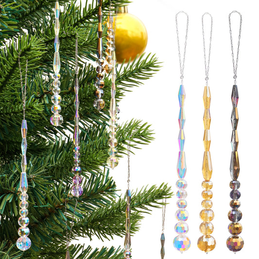 LUMITI 12pcs Crystal Icicle Christmas Tree Ornaments, Glass Beads Hanging Chandelier Pendants for Christmas Party Wedding Winter Decorations (Multicolor)