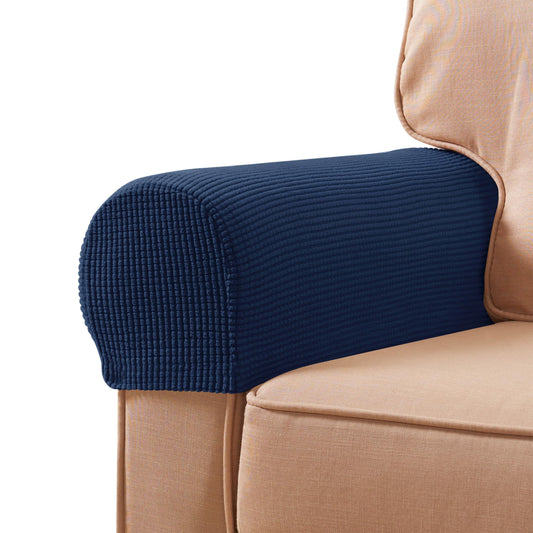 SUBRTEX Stretch Couch Arm Covers Set of 2, Checkered Sofa Arm Slipcovers, Anti-Slip Armrest Covers for Recliner and Armchairs, Pet Proof, High Stretchy, Hook & Loop Tape, Navy