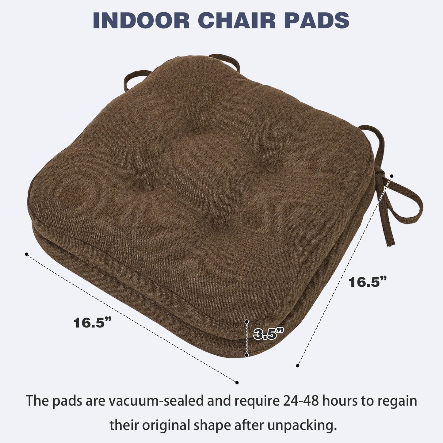 baibu Dining Chair Cushions, Dual-Layer Patent Design Memory Foam Kitchen Chair Cushions, Non-Slip Seat Pads with Ties, 16.5 x 16.5 x 3.5in, 1 Pack, Dark Brown