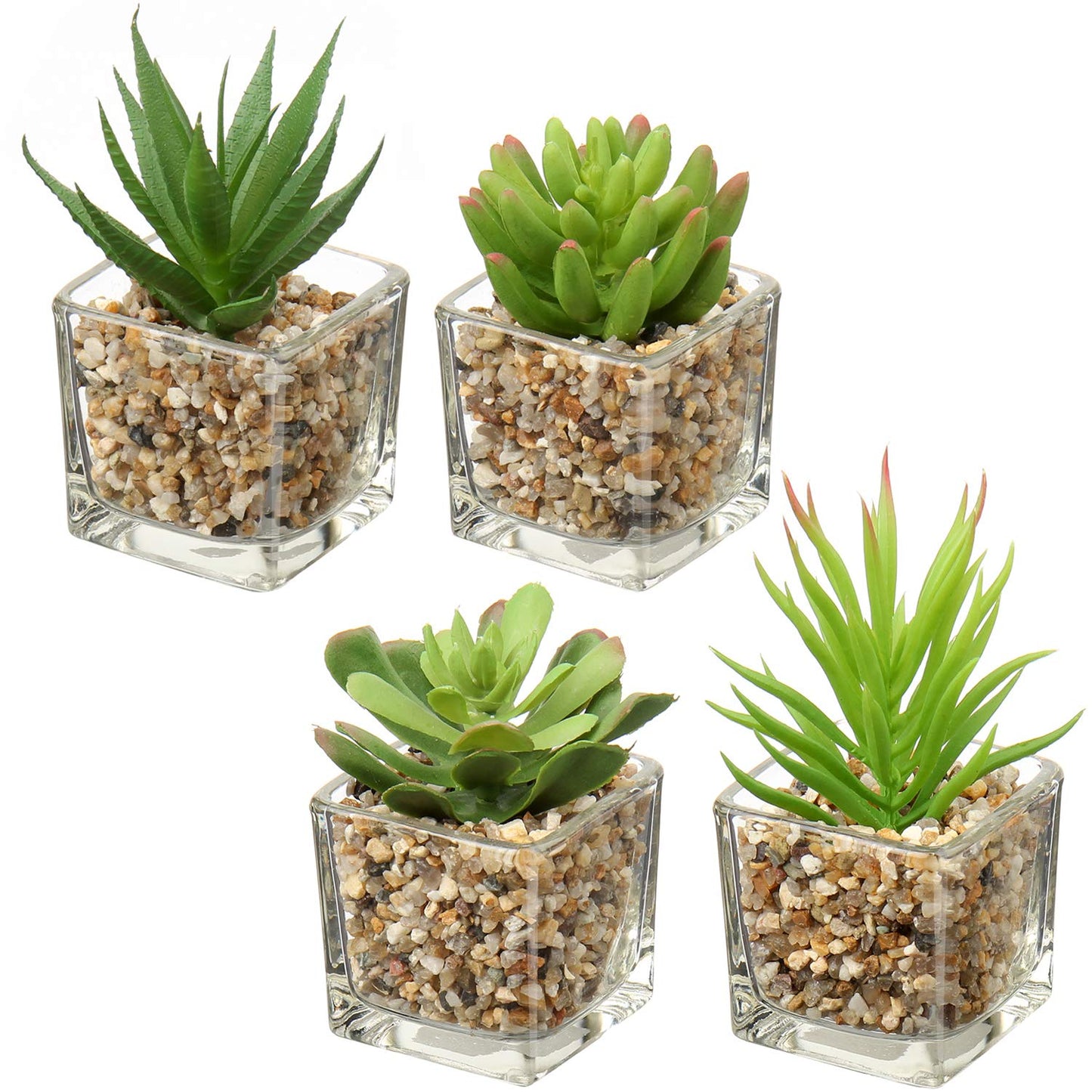 Briful Set of 4 Succulents Plants Artificial in Clear Glass Pots Small Fake Succulents Plants Mini Faux Plants Indoor for Window Sill Office Table Desk Shelf Bathroom Decor