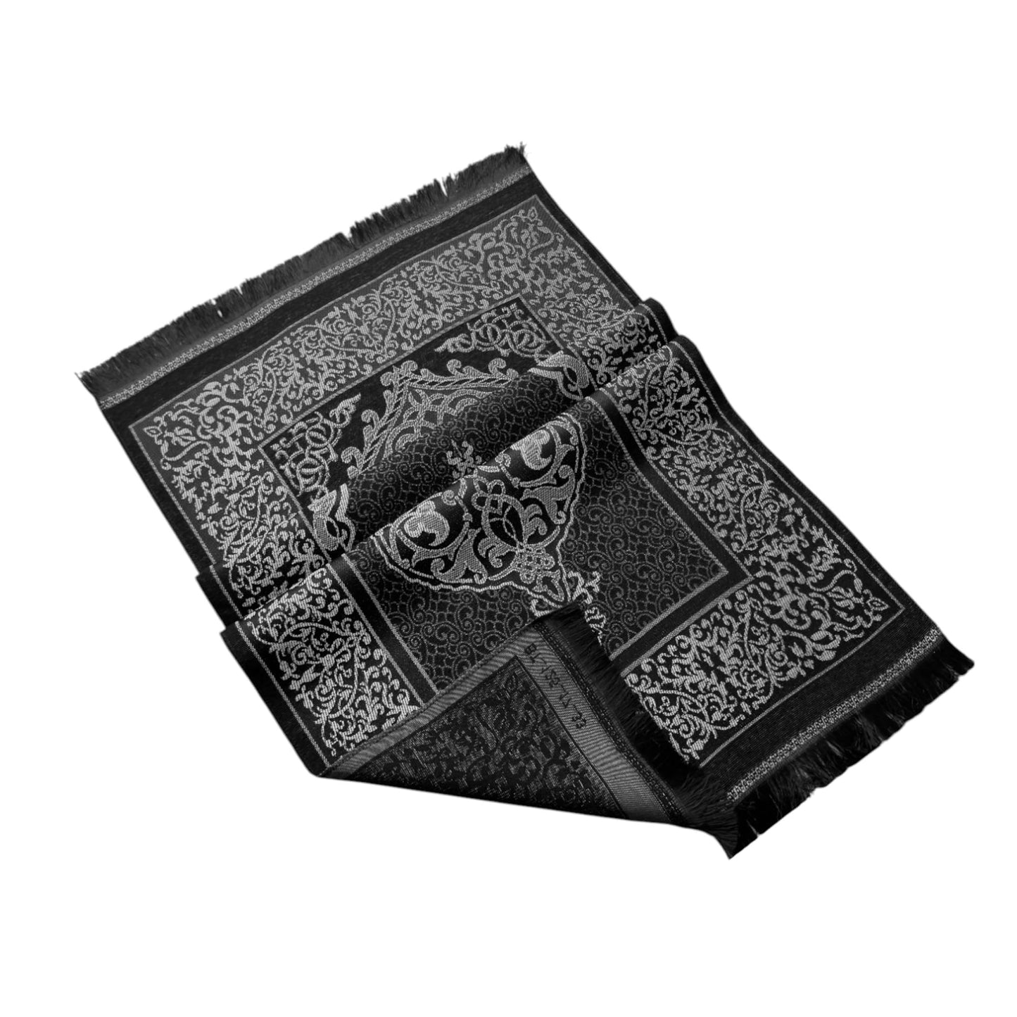 FURKAN Muslim Prayer Rug & Beads Set with Stylish Cylinder Gift Box Janamaz Sajadah Prayer Mat Perfect Islamic Spiritual Gift for Ramadan Islamic, Cylinder Gift Box - Model 2 - Black