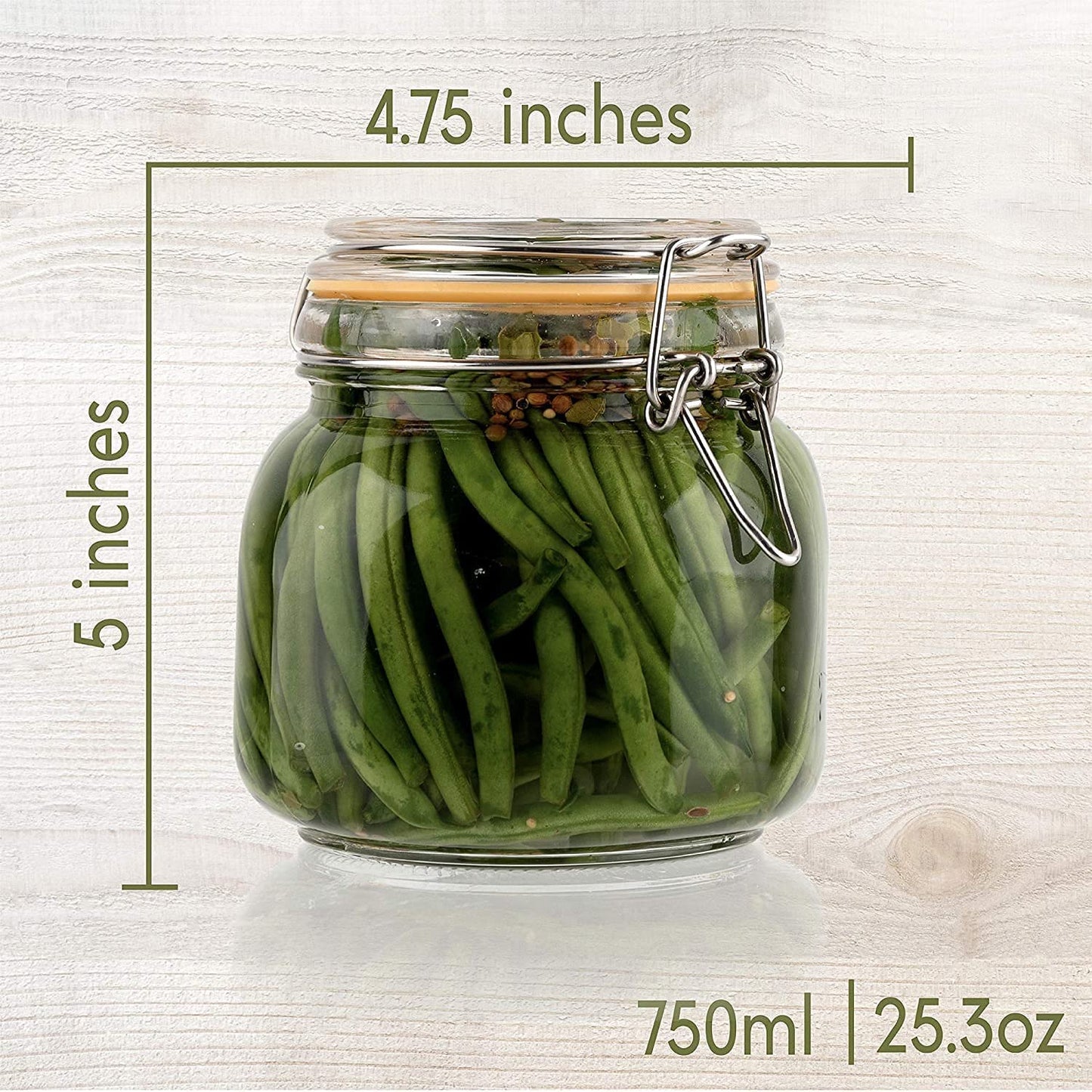 Hovico 25 oz Glass Jars With Airtight Lids And Leak Proof Rubber Gasket,Wide Mouth Mason Jars With Hinged Lids For Kitchen Canisters 750ml, Glass Storage Containers