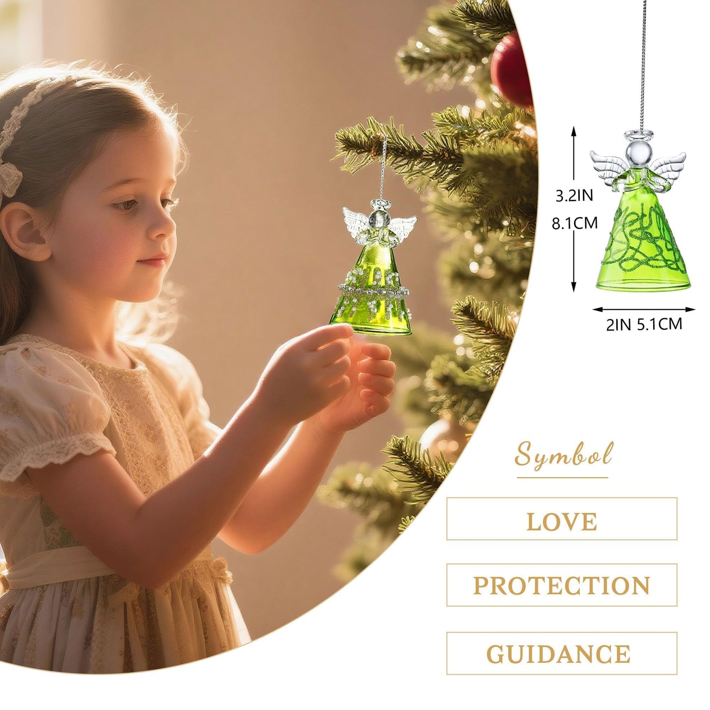 Green Glass Angel Ornaments Gift for Women, Set of 3 Crystal Guardian Angel Ornaments for Tree, 2026 Hand Blown Spun Glass Home Decor Irish Gift for Women