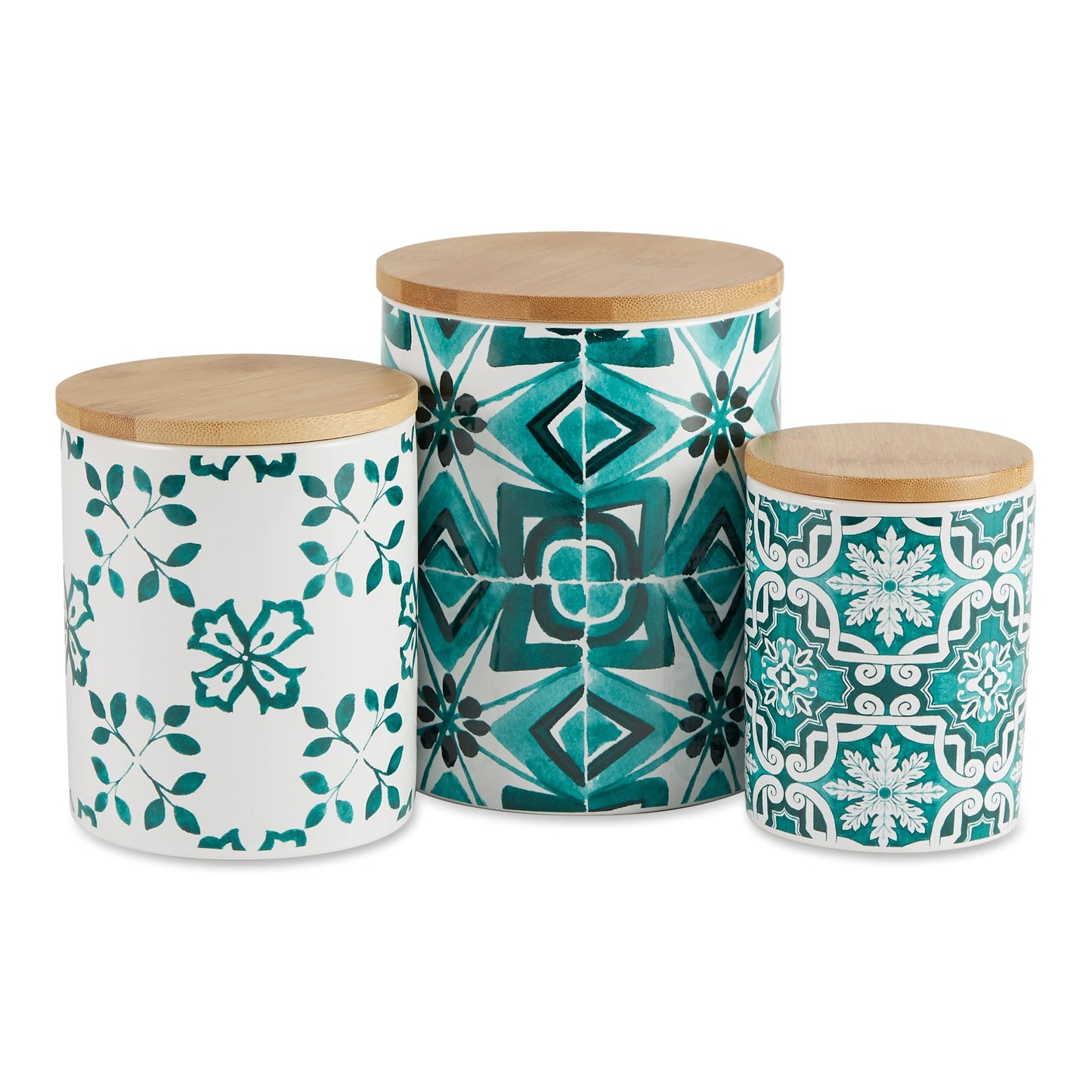 DII Kitchen Accessories Collection Ceramic, Canister Set, 4.5 Cup/3 Cup/1.25 Cup, Teal Tile