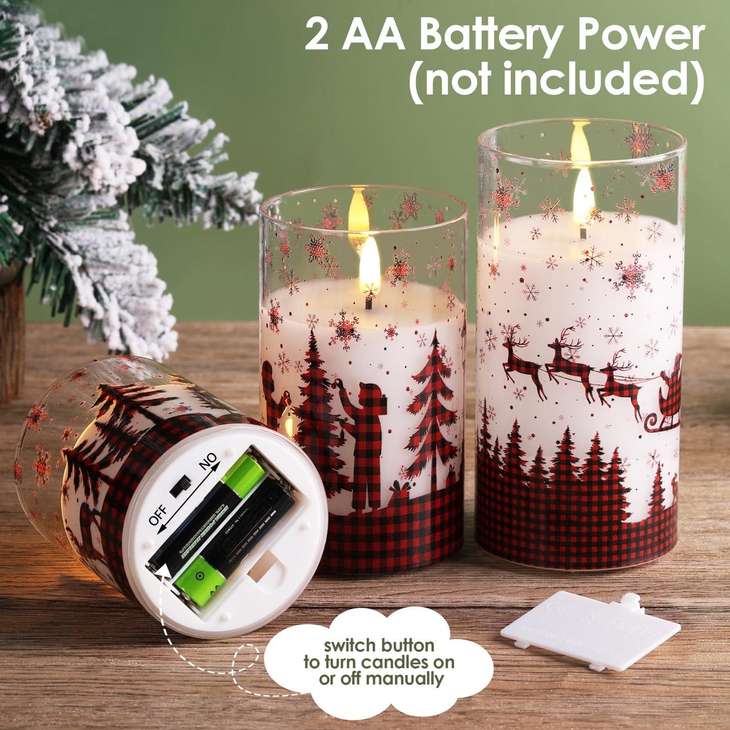 Eywamage Christmas Flameless Pillar Candles with Remote, Red Buffalo Plaid Table Decor, Flickering LED Pillar Candles Set of 3