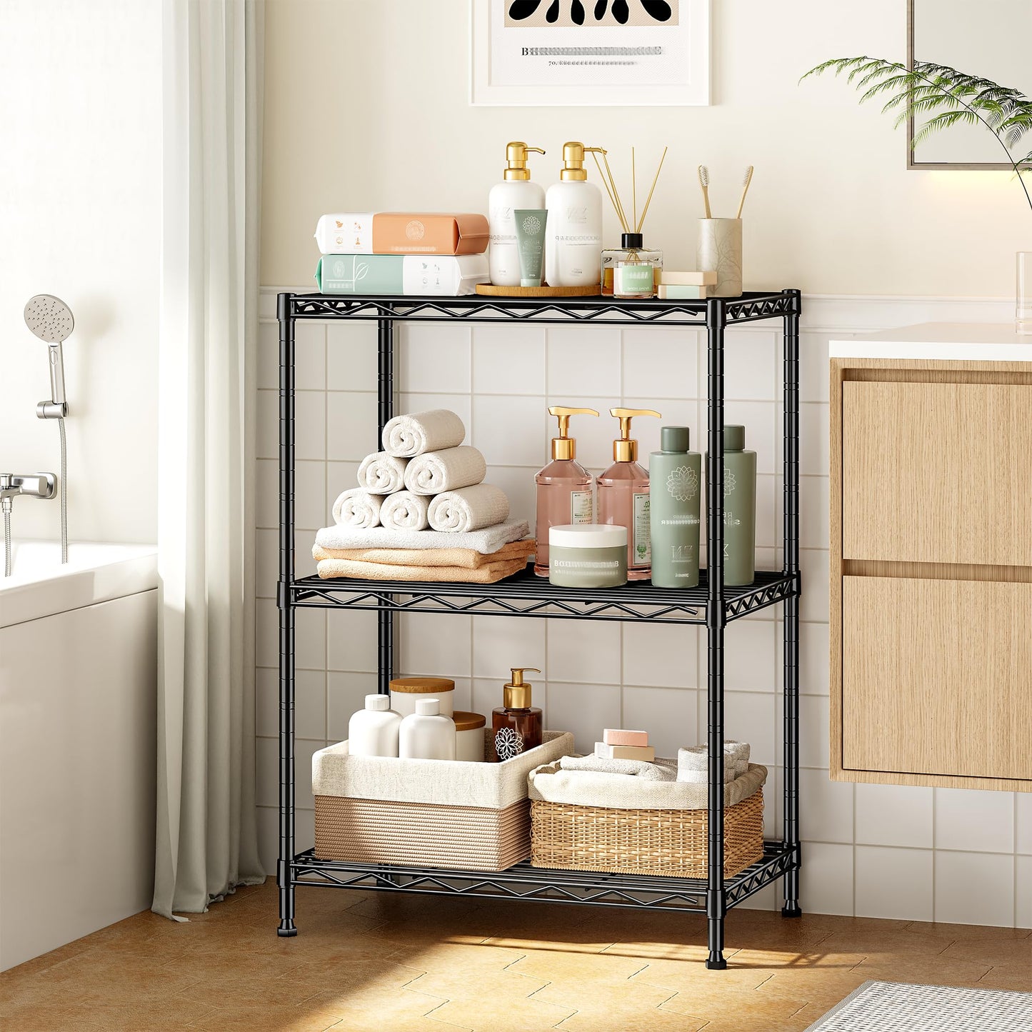 DurayLoly 3 Tier Metal Wire Storage Shelves,Adjustable Small Wire Shelving Unit,Utility Storage Rack for Kitchen,Bedroom,Laundry Room,Pantry & Office,17.7”Wx11.8”Dx35.4”H,Black