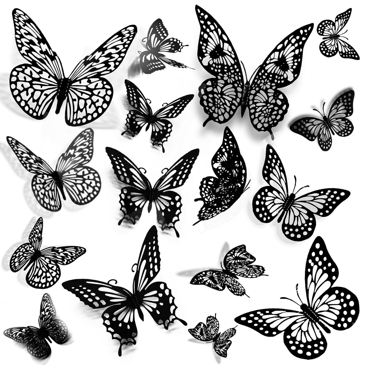 JOSDIOX 3D Black Butterfly Wall Stickers - 48 Pcs with 4 Styles & 3 Sizes, Removable Decor for Party Birthday Wedding Cake Balloon Decoration（48 Black