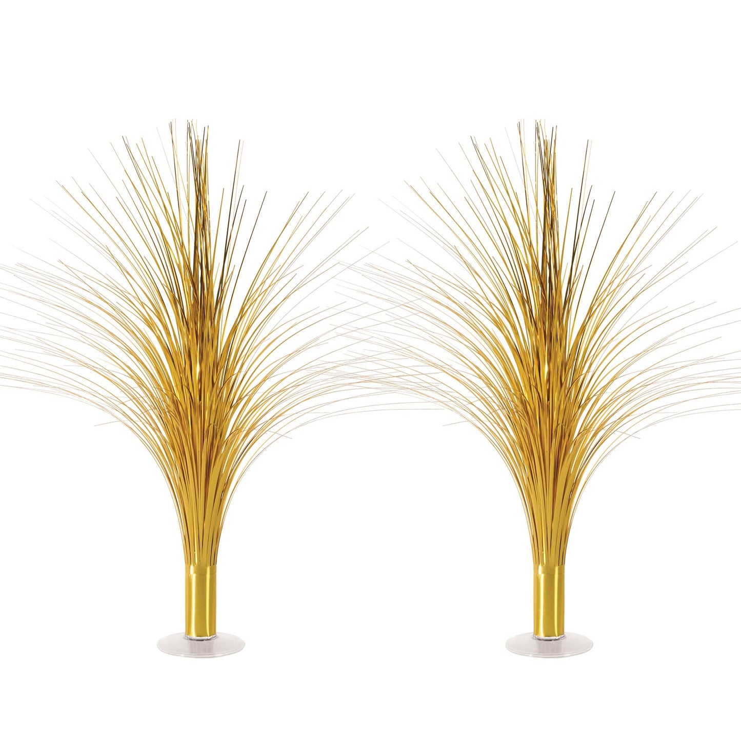 Beistle Metallic Spray Centerpieces - 2-Pack Elegant Gold Table Decorations with Clear Base, Shimmering Foil Sprays for New Year’s Eve, Hollywood Awards Night, Graduation and Celebration Events, 19”