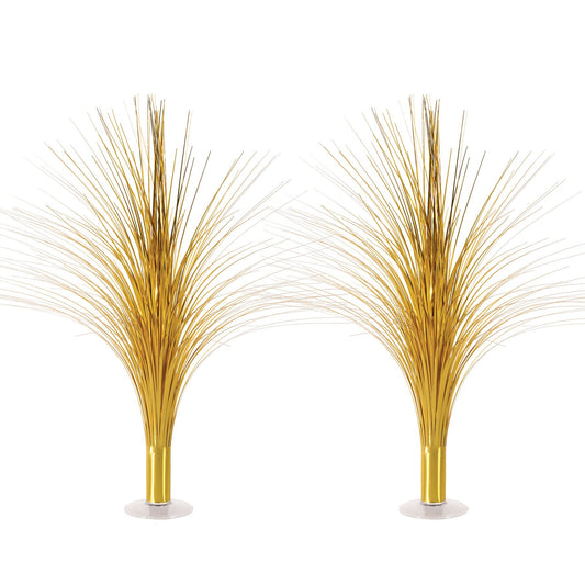 Beistle Metallic Spray Centerpieces - 2-Pack Elegant Gold Table Decorations with Clear Base, Shimmering Foil Sprays for New Year’s Eve, Hollywood Awards Night, Graduation and Celebration Events, 19”