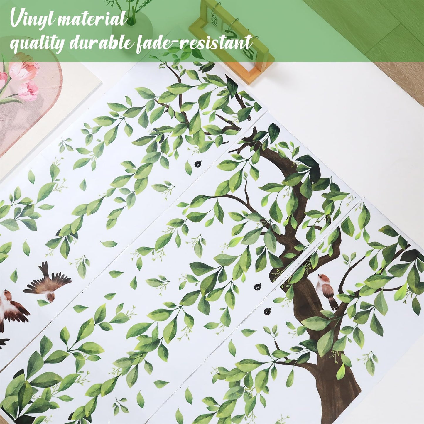 Lilac Wall Decoration Large Green Tree Wall Stickers, 3 Sheets Hanging Vine Tree Wall Decals Peel and Stick Leaves Branch Wall Murals Decor for Living Room Bedroom (Green, 11.8 * 35.4inch)