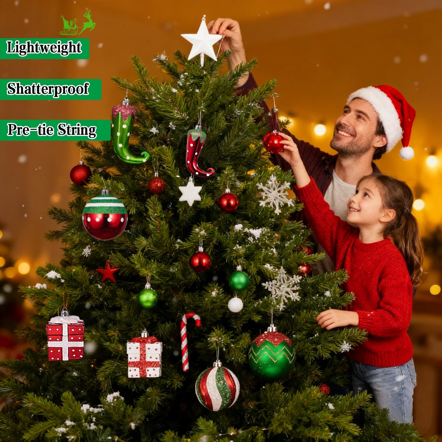 SVNVIOZ Christmas Ball Ornaments Set, Elf Boots Theme 70ct Classic Collection Splendor Red Green White Christmas Ball Ornaments, Shatterproof Xmas Balls for Christmas Tree Decoration