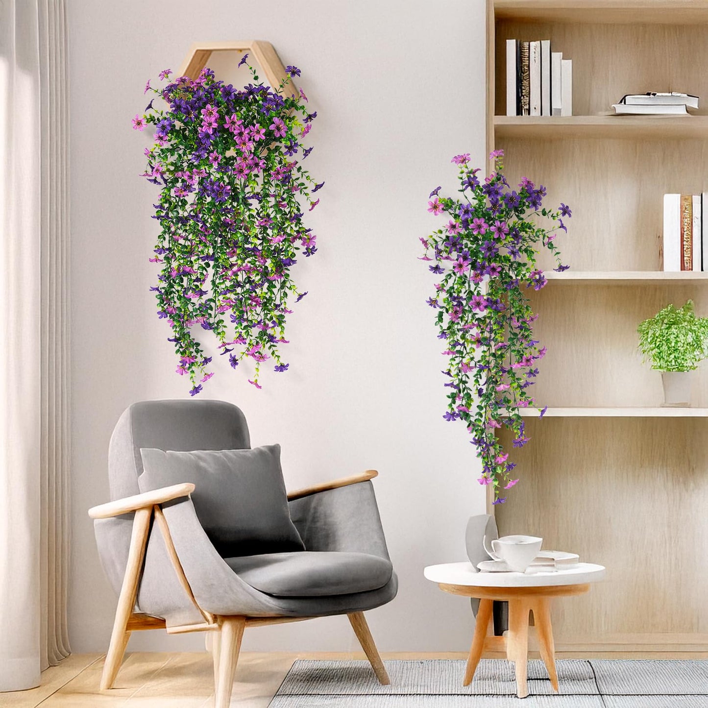 INQCMY Artificial Fake Hanging Flowers Plants for Outdoor Summer Decoration,2 PCS Faux Silk Daisy with Eucalyptus Leaves,UV Resistant Look Real for Outside Home Planter Porch Patio Balcony Yard Decor