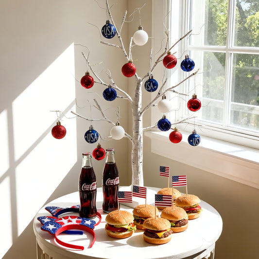 HipTree Mini Patriotic 4th of July Tree Ornaments Decorations,30ct 1.57 Inch Red White Blue Christmas Ornaments Set for Tree,Baubles for Memorial Day, Independence Day,Veterans Day, Flag Day