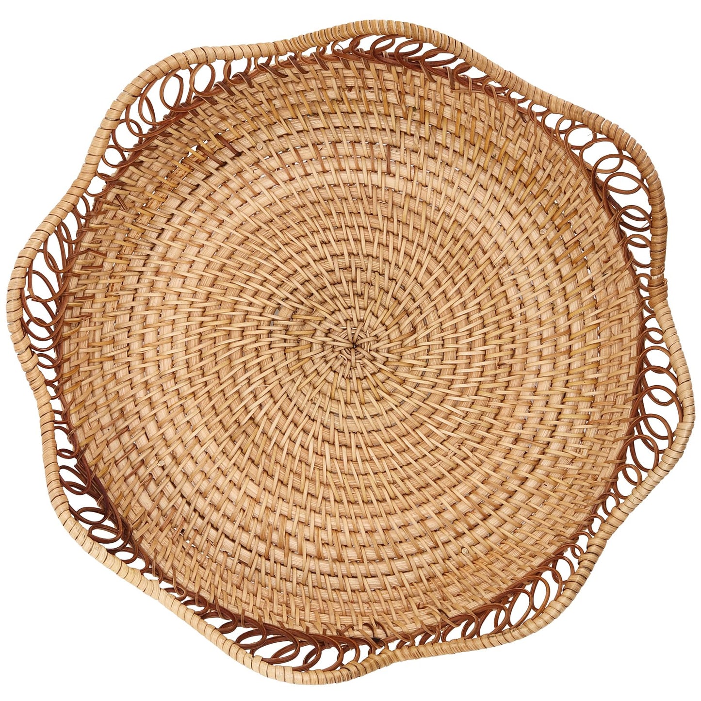 KEILEOHO 2 PCS Rattan Fruit Basket, Rattan Fruit Bowl for Serving, Woven Bread Basket for Bread, Vegetables, Kitchen Tabletop Display, 11.8 x 2.36 Inch
