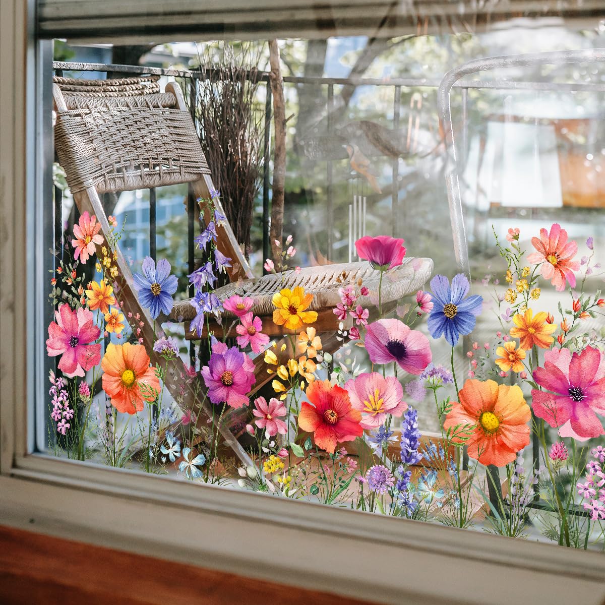 Mirabuy Colorful Flower Garden Window Clings, Wildflower Grass Lily Peony Poppy Floral Window Decals
