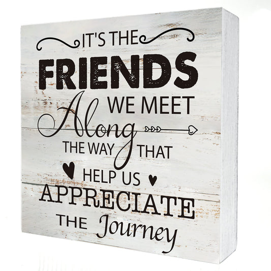 Kinship Wooden Box Sign Desk Decor Rustic Wood Block Plaque Box Sign for Home Living Room Shelf Table Decoration (5 X 5 Inch) (FRIENDS)