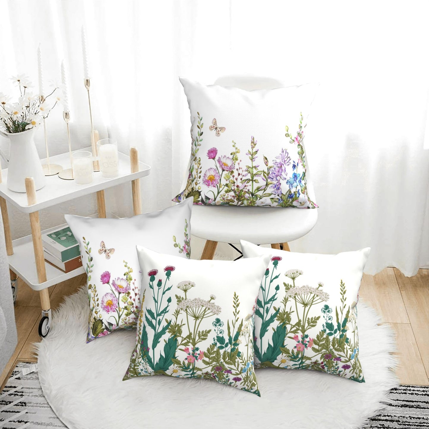 CCOCND Wildflowers Throw Pillow Covers 18x18 Set of 4 Farmhouse Decorative Pillow Covers Floral Outdoor Patio Pillow Cases Cushions Cover for Living Room Couch Sofa Bed Home Decor