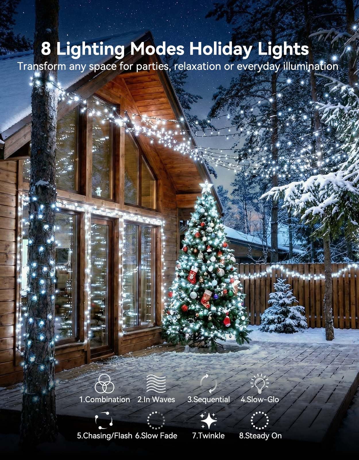 LitHome 99FT 300 LED String Lights Outdoor Indoor, 8 Modes Waterproof Christmas String Lights with Timer & Memory Function, Outdoor Christmas Lights Green Wire for Xmas Tree Party Garden, White