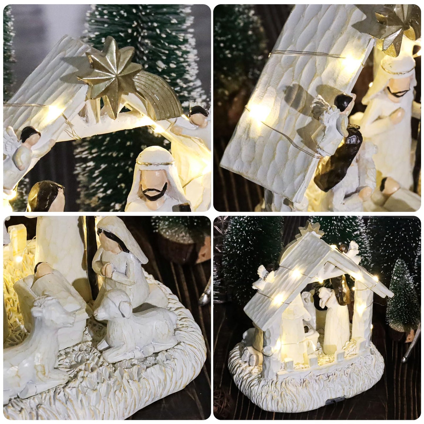 EBINGMIMA Nativity Set with LED Lights, Nativity Scene with Manger, Christmas Nativity Sets & Figures for Table Decoration