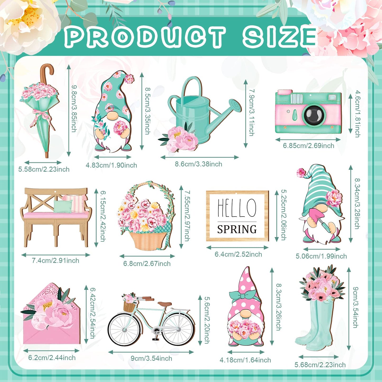Maitys 36 Pcs Spring Flower Wooden Ornaments Sunflower Tulip Easter Tree Decoration Floral Gnome Hanging Wood Cutout Pastel Spring Decor for Home Small Tree Party(Dreamy)