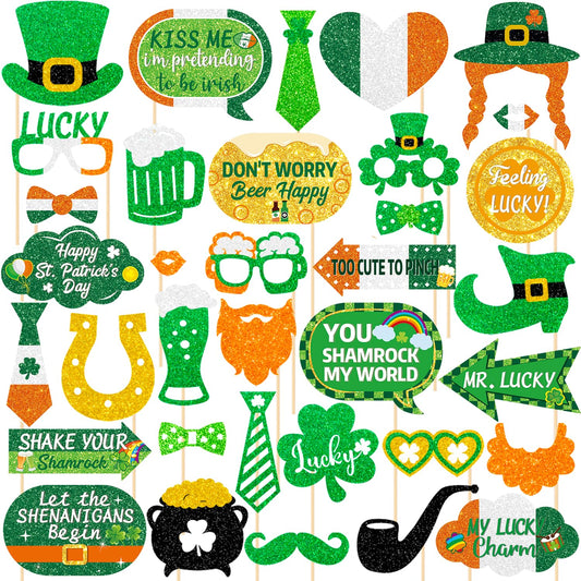 St. Patrick's Day Decorations Photo Props Saint Patricks Day Party Photo Booth Props Kit Lucky Day Friendship Themed Party Decor St. Patty Birthday Party Decoration Supplies 35 Pieces