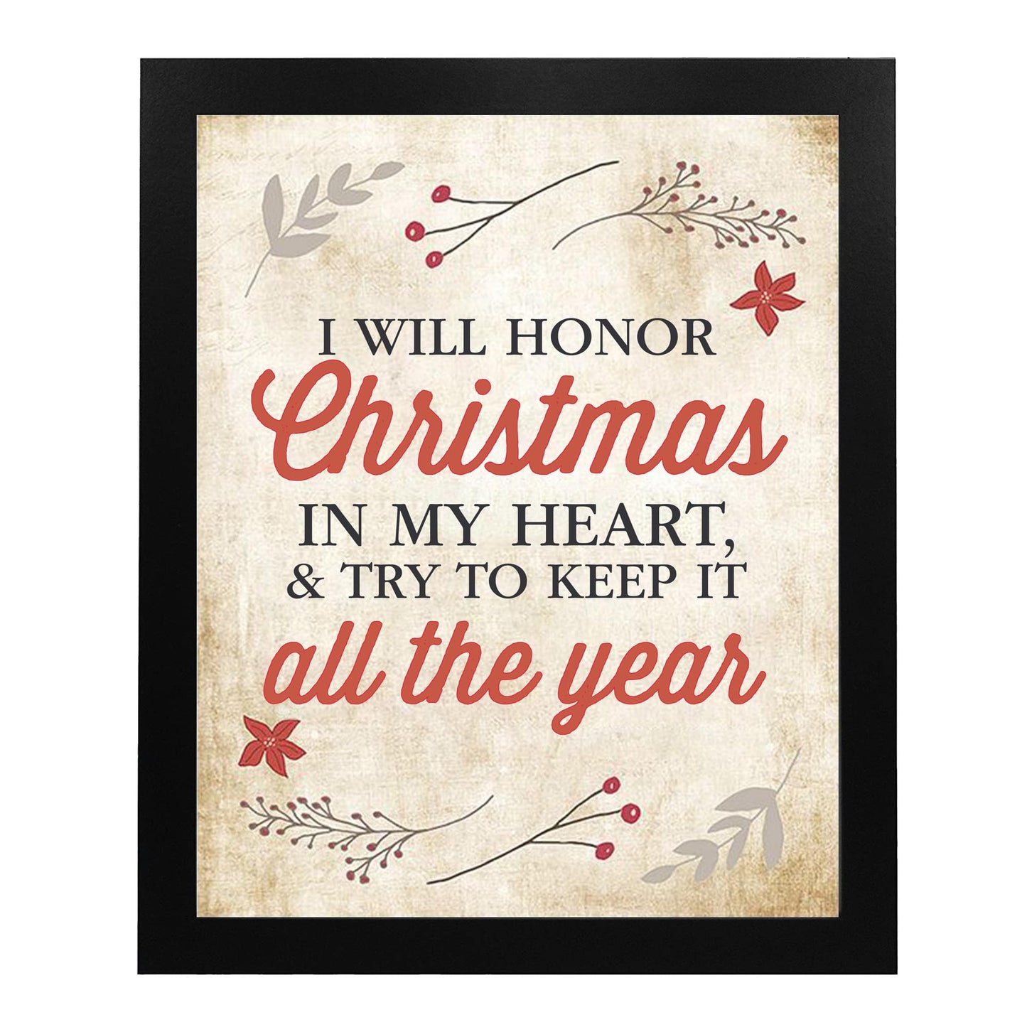 AMERICAN LUXURY GIFTS I Will Honor Christmas In My Heart - Festive Inspirational Holiday Wall Art 8x10 Unframed, Christmas Carol Quote Print for Home, Farmhouse, Office, and Kitchen Decor
