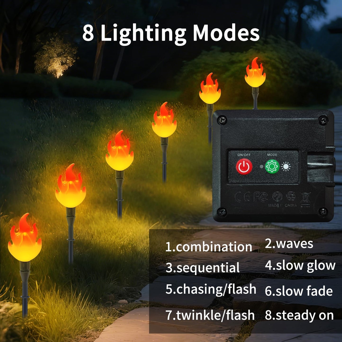 ALENEY Christmas Light Solar Lights Outdoor, 6.2Ft Cute Flame Light String with Stake, Waterproof 10 LED Garden Decor for Outside Patio Pathway Yard Halloween Decorations, Warm White