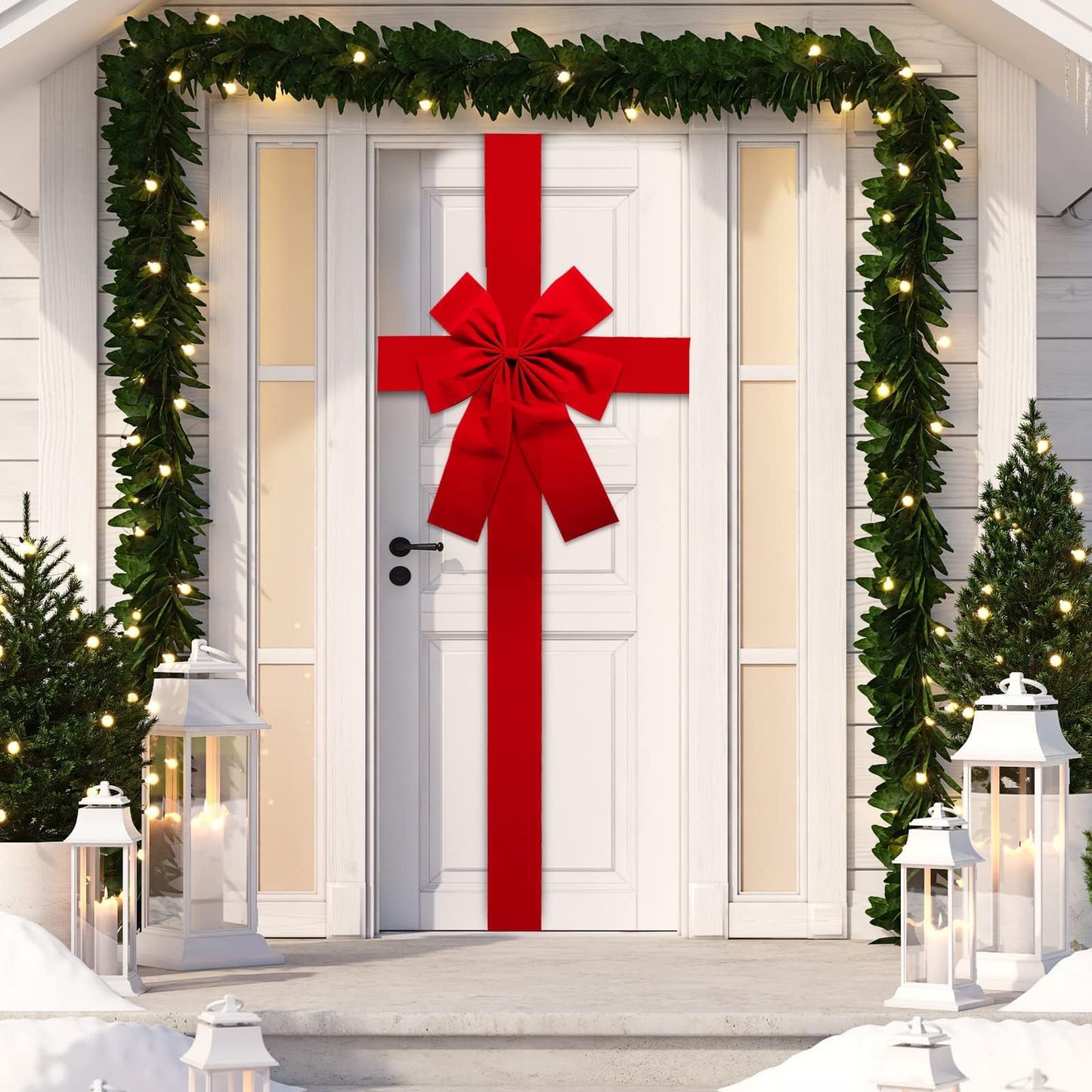 gisgfim 2pcs Christmas Cabinet Door Ribbon Big Red Bow Large Door Lace Christmas Tree Bow Holiday Decorations Christmas Front Door Party Supplies
