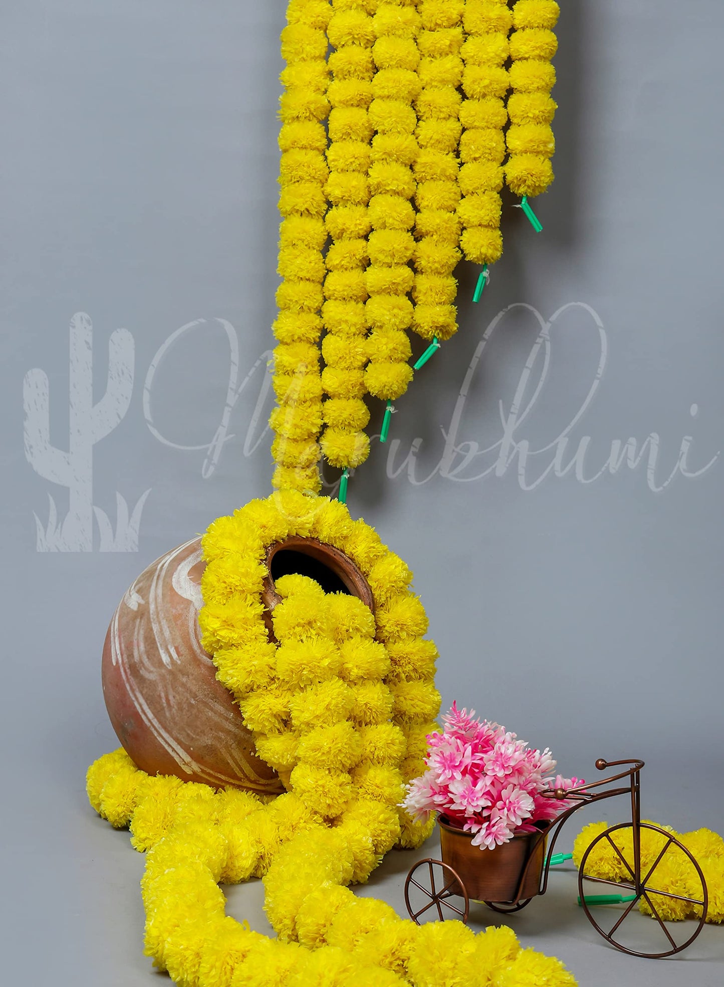 Marubhumi 5 PC - 5 feet Artificial Marigold Flower Garland – Long Strands for Diwali, Wedding & Festive Decoration – Traditional Indian Home Decor
