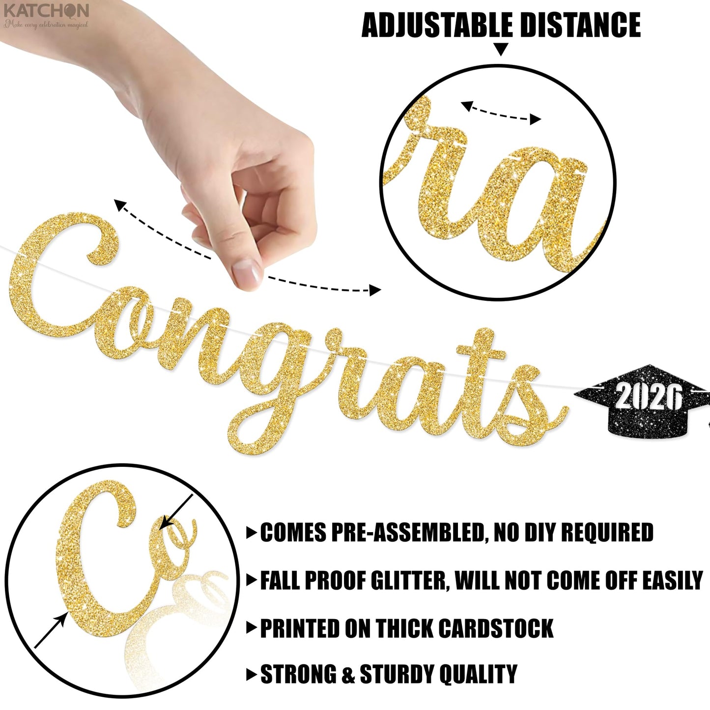 KatchOn, Glitter Gold Congrats Graduation Banner Class of 2026 - No DIY, 10 Feet | Pre - Strung Gold 2026 Graduation Decorations | Congratulations Banner for Grad Party Decor