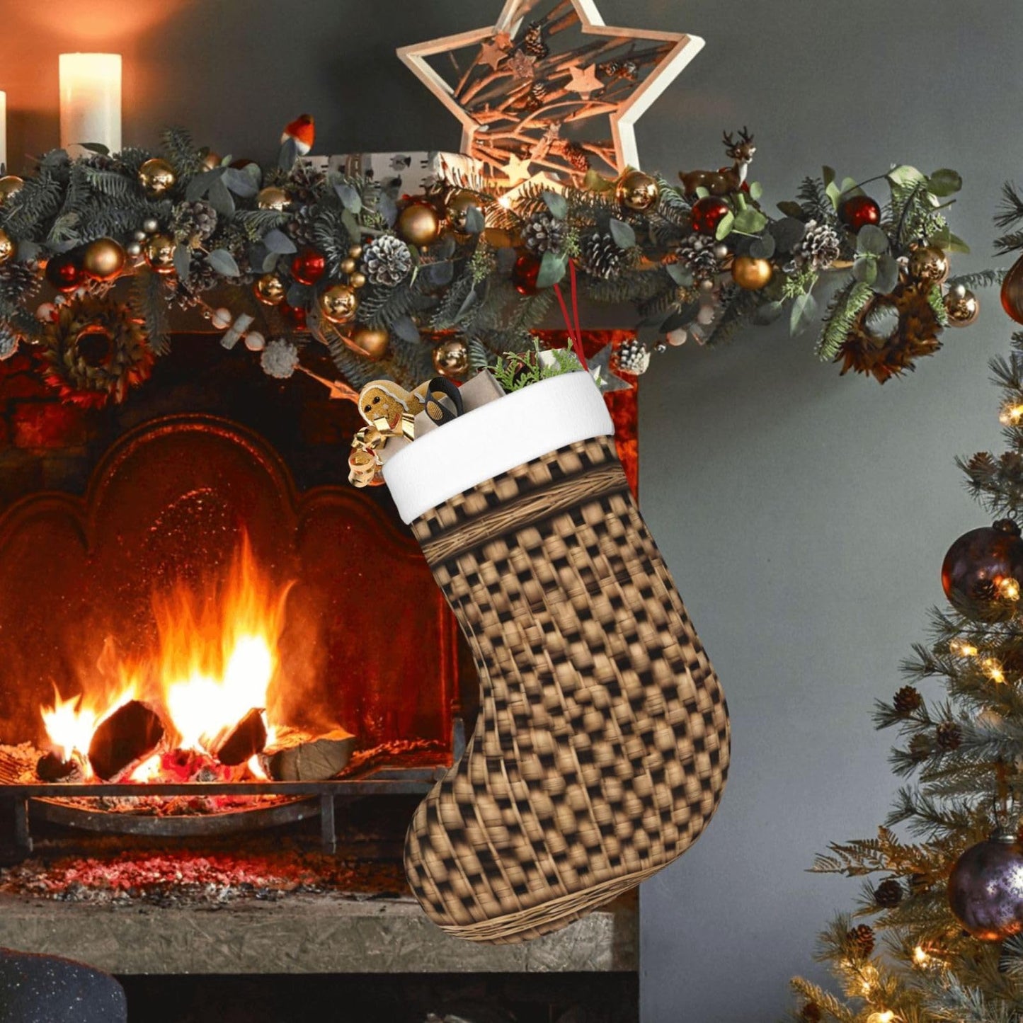 KOPUUYRD Neat Wicker Woven Grid Print Luxurious Holiday Socks,Unique Christmas Socks for Joyful Season,Festive Ornament Classic