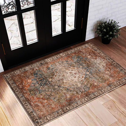 chamler 2x3 Area Rug Washable Door Mat Vintage Doormat Indoor Entrance Traditional Thin Floral Print Non Slip Rugs for Kitchen Bathroom Bedroom Living Room