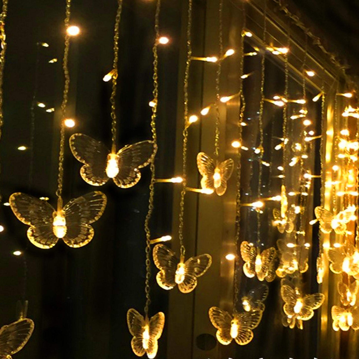 Decorman Butterfly Curtain Lights, 13ft 96 LED USB Window Fairy Lights 16 Butterflies 8 Modes Firefly Twinkle Timer String Lights with Remote for Room Bedroom Wall Ceiling Party Wedding Christmas