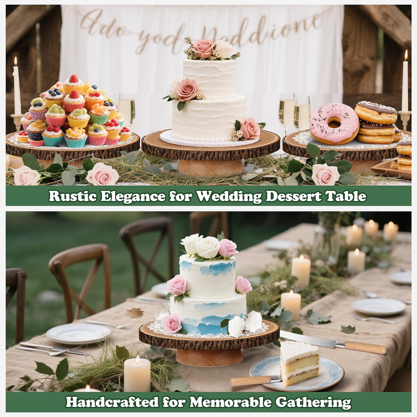 Rotating Cake Stand 12" Wood Cake Stand with Cake Cutting Set,Rustic Wooden Cake Stands for Party/Wedding/Baking Gifts/Event/Cake Turntable for Decorating