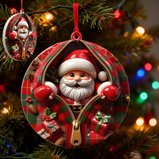 Funny Christmas Ornaments 2025, 3.4 in Zipper Santa Ornaments for Christmas Tree, Unique Relief Resin Personalized Christmas Ornaments, Santas Gift Exchange Ornaments (Santa)