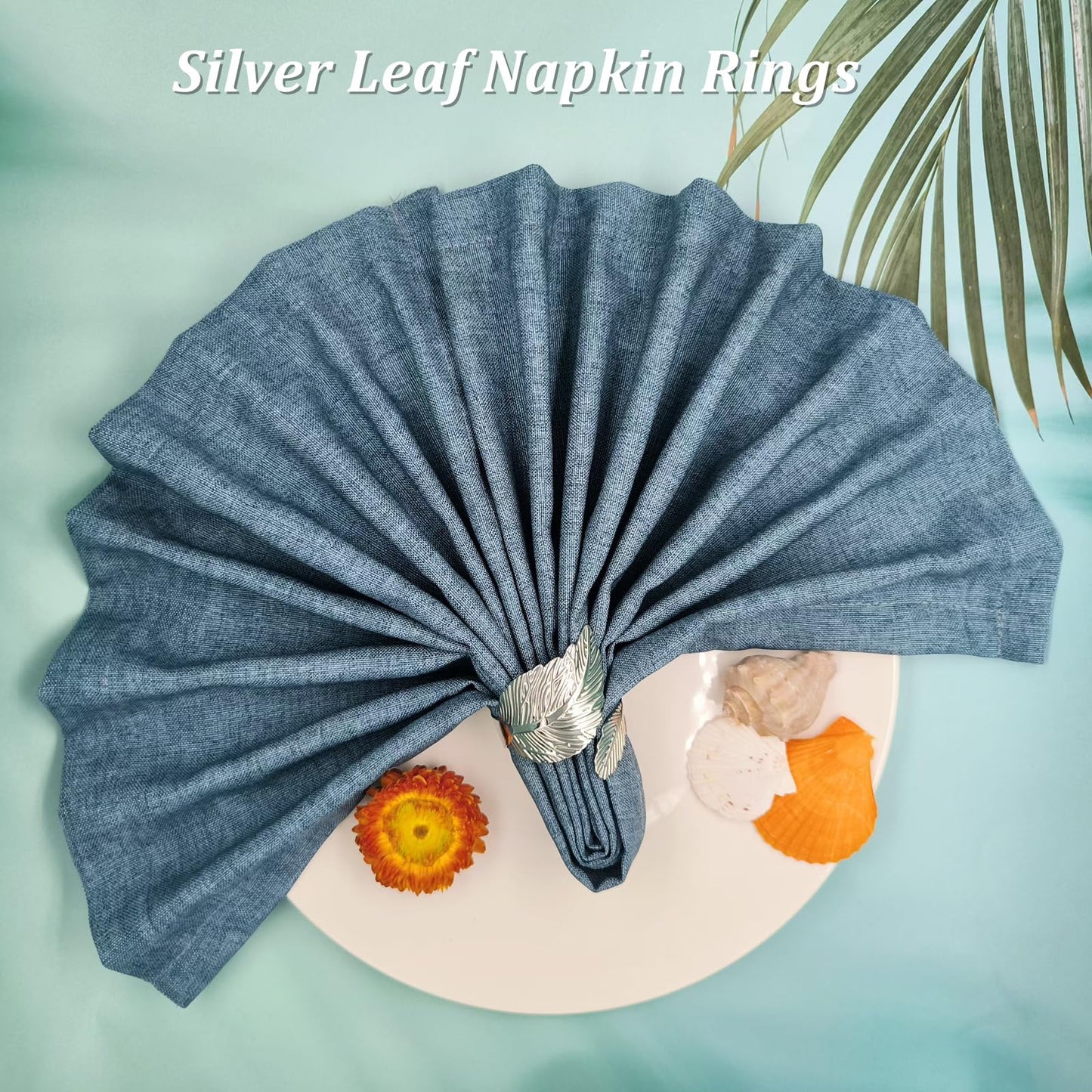 Silver Napkin Rings Set of 12,Shiny Metal Leaf Napkin Ring Silver Napkin Holder for Table Setting Decor,Stylish Rings Fit Holiday Dinner Thanksgiving Christmas Party Decoration Mgrlfbl(Leaves 12)