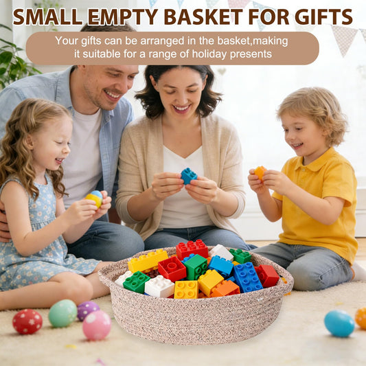 LWYMX Basket for Gifts Empty, Small Woven Basket with Bags and Ribbons, Baby Toy Baskets with Handles, Wicker Storage Bin for Baby Showers or Pet Toy (Brown, 1 Pack (12"x 8"x 3.74"))
