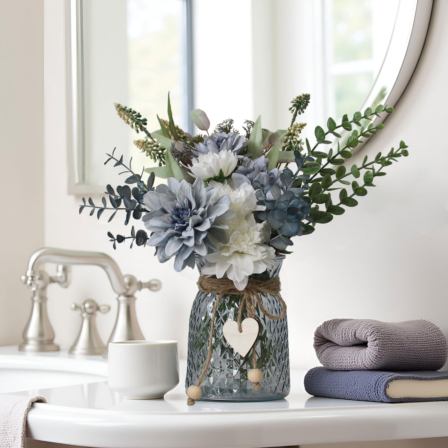 Leftover Fake Flowers in Vase,Faux Flowers in Vase,Table Centerpieces for Dining Room,Flower Centerpieces for Tables,Artificial Flowers,Kitchen Decor,Coffee Table Decor