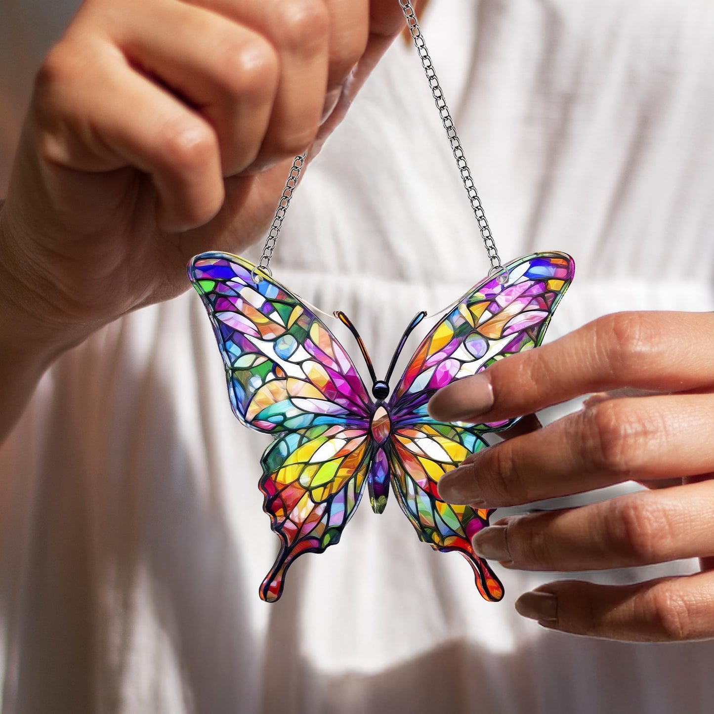 Butterfly Gifts for Women, Acrylic Butterfly Suncatcher Ornament Faux Stained Glass, Inspirational Gift for Women, Christmas Ornament Decorations 2025, Printed Suncatcher Effect Keepsake Acrylic