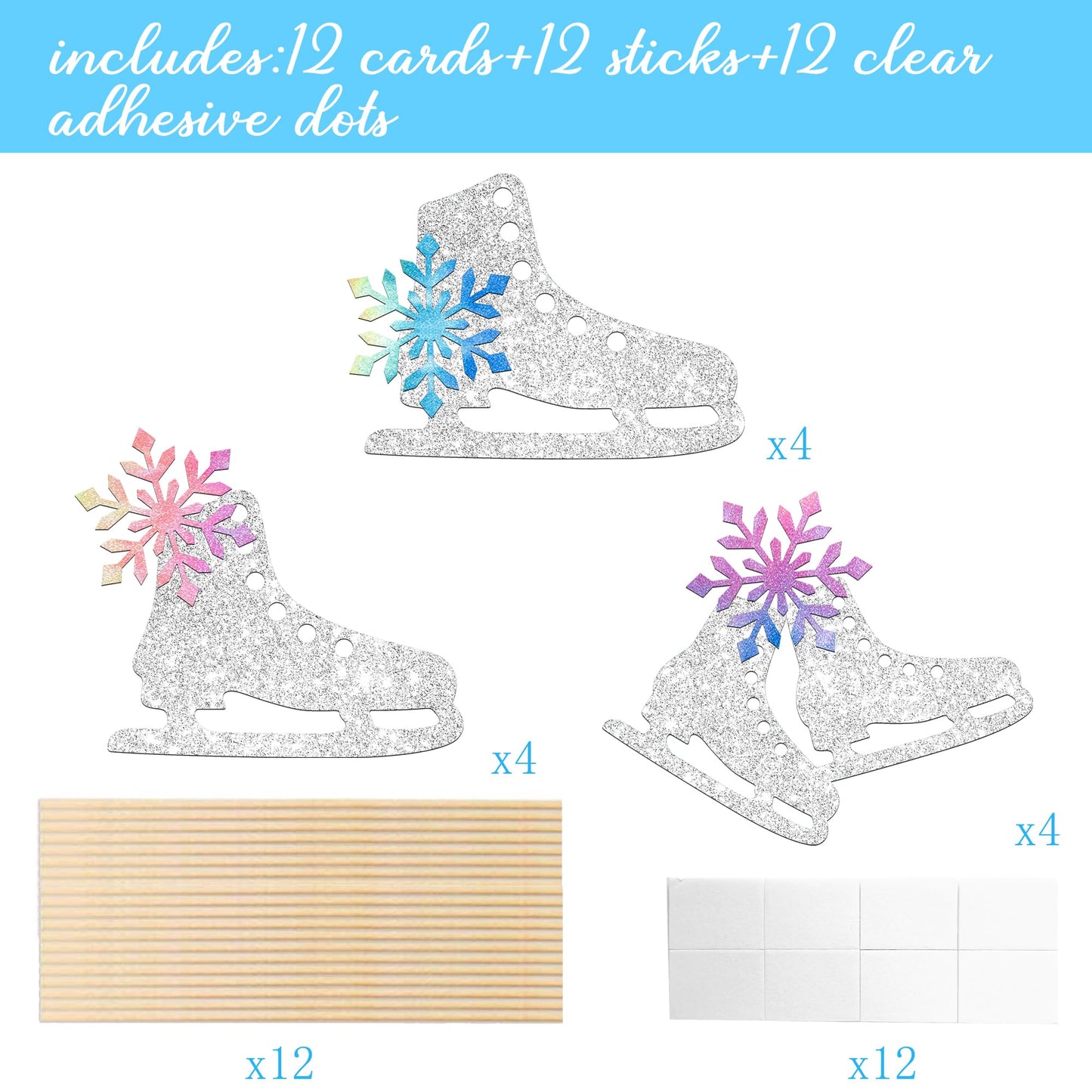Ice Skating Centerpiece Sticks Snowflake Ice Sports Theme Party Decorations 12PCS Glitter Silver Ice Skate Baby Shower Table Topper Decorations for Skating Birthday Party Supplies