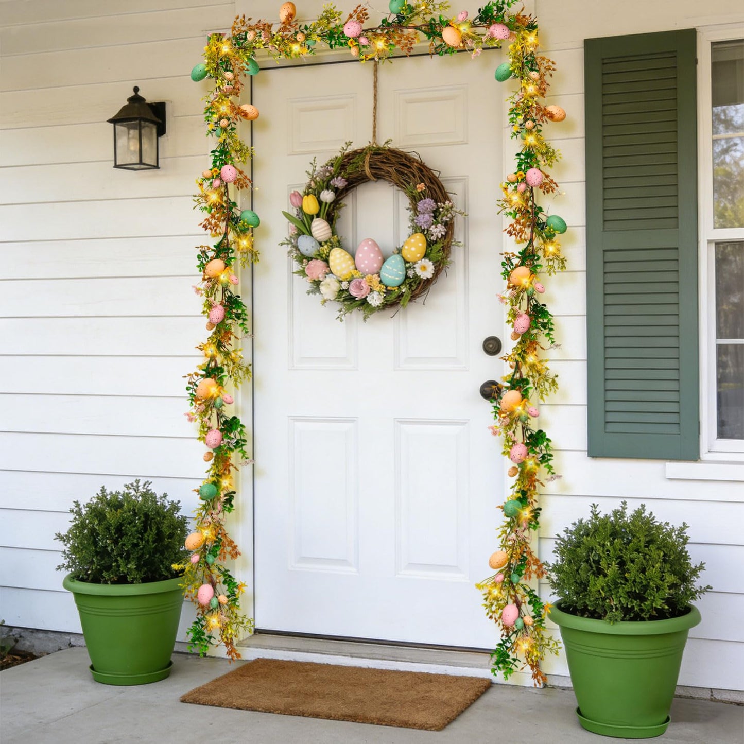Tirdkid 6ft Lighted Easter Garland Festive Easter Decorations for Home & Outdoor, Spring Garland with Warm LED Lights for Mantle, Door, Fireplace, Table Centerpieces & Holiday Party