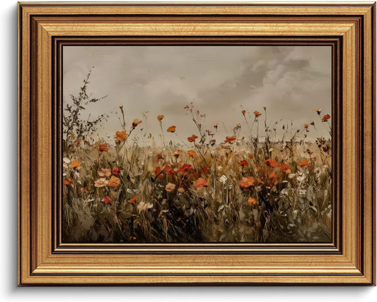 Devunaty Gold Framed Wall Art Vintage Flower Canvas Wall Art for Living Room Wildflower Field Nature Landscape Wall Decor Painting Picture Rustic Farmhouse Print Artwork Bedroom Bathroom Decor 9"x11"